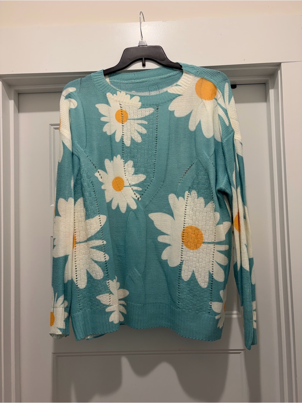 Teal Daisy Knit Sweater - Floral Crewneck